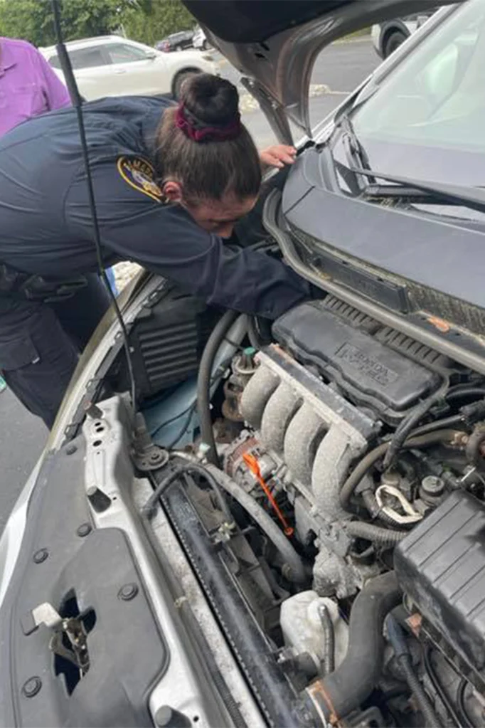 A police officer rescues a kitten from a car engine and decides to adopt him, granting him a forever home filled with love and care. - Lillise