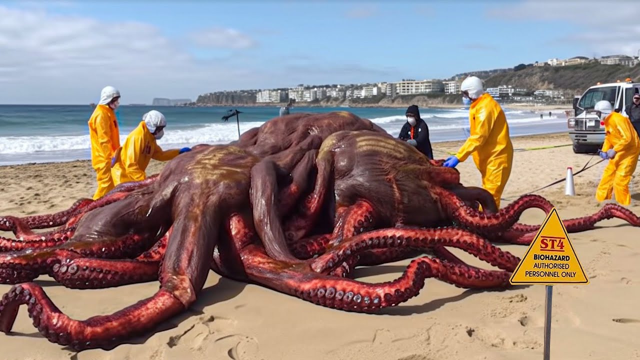 Incredible Find: Enormous 10-Meter Giant Squid Washes Up on US Coast, Astonishing Shape Baffles Onlookers.h - Puppy Blog