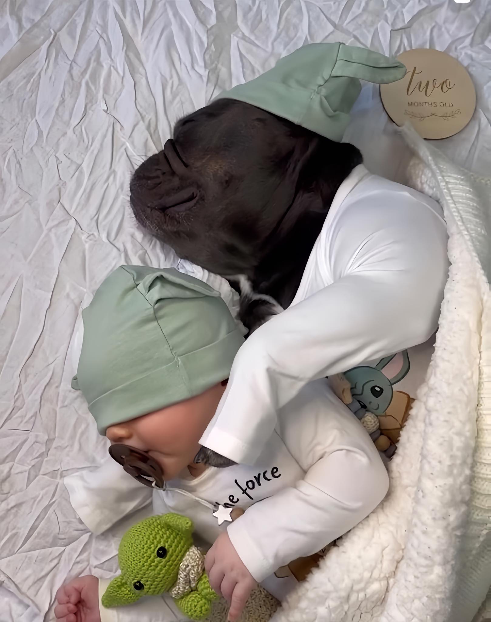 Frenchie dog napping with newborn baby, the cuteness attracts millions of people q. - Puppy Blog