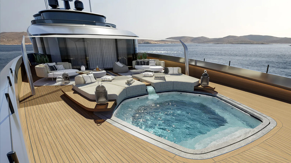 Embark on an Unforgettable Journey with a Luxurious Superyacht Featuring a Glass Owner's Suite Opening Onto a Magnificent Swimming Pool