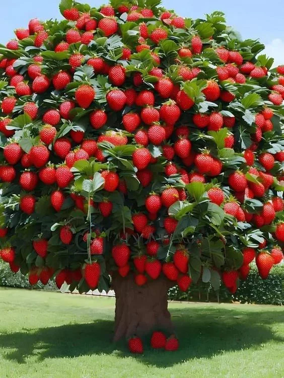 Astounded bƴ the Enormous Strawberrƴ Tree Burstıng wıth Vıbrant Red Fruıts -