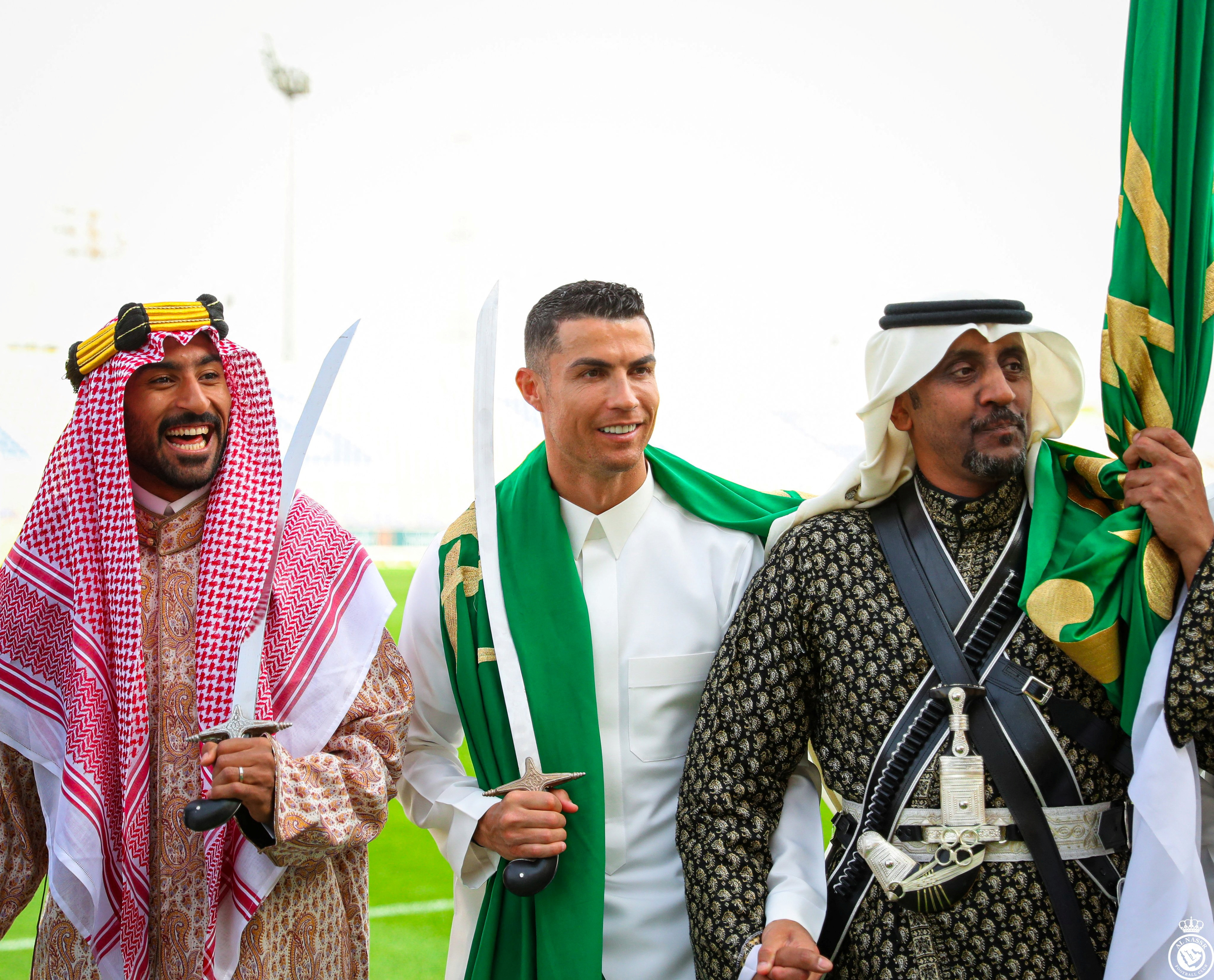 Cristiano Ronaldo celebrates Saudi Arabia's Founding Day with Al-Nassr, donning a sword and traditional garb in the process