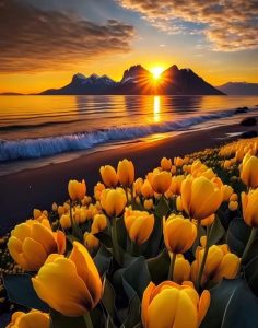Radiant Beauty: Coastal Tulip Garden Flourishes Under the Sun’s Glow.VoUyen