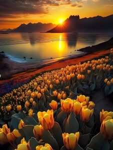 Radiant Beauty: Coastal Tulip Garden Flourishes Under the Sun’s Glow.VoUyen