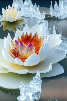 Giant Snow Lotus Blossoms Radiantly under a Snowy Sky.VoUyen