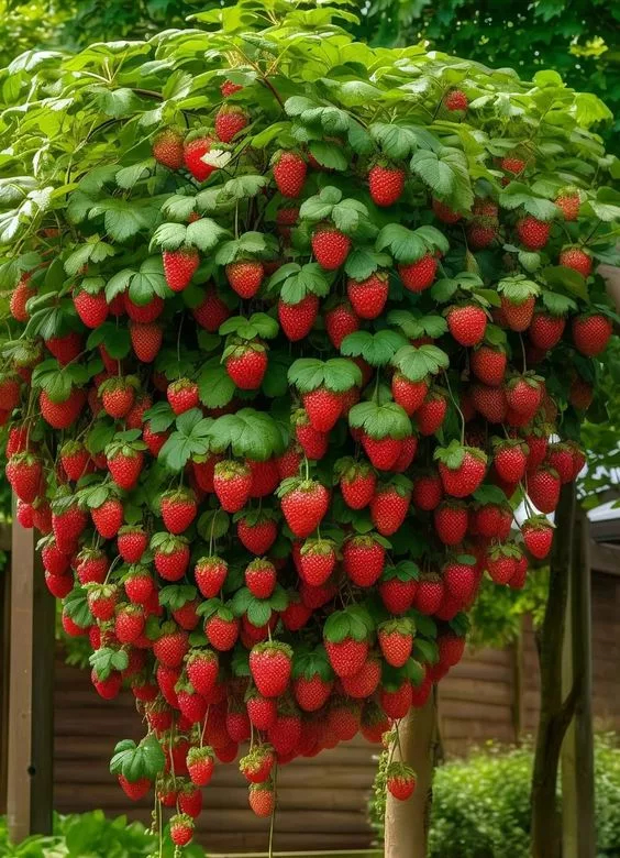 Astounded bƴ the Enormous Strawberrƴ Tree Burstıng wıth Vıbrant Red Fruıts -