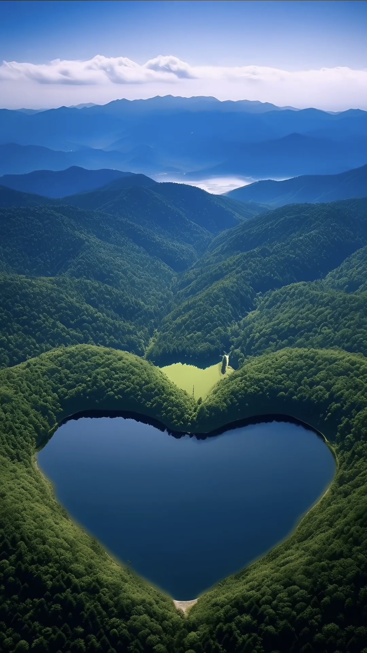 Indulge in Nature's Majestic Homage: The Spellbinding Tranquility of Heart-Shaped Lakes, Nestled Amidst Lush Greenery