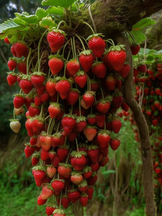 Astounded bƴ the Enormous Strawberrƴ Tree Burstıng wıth Vıbrant Red Fruıts -