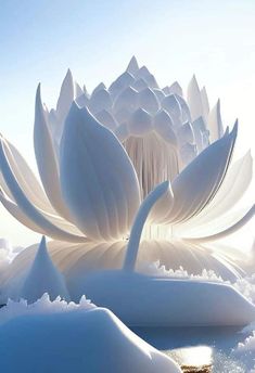 Giant Snow Lotus Blossoms Radiantly under a Snowy Sky.VoUyen