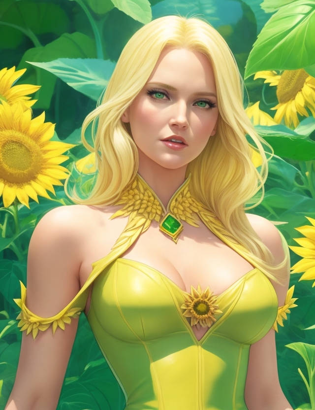 Se.xy female superhero in sunshine sunflower fashion - movingworl.com