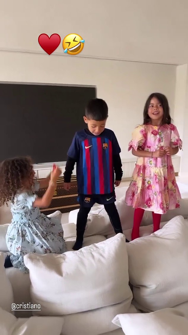 Unbelievably, son of Real Madrid legend Mateo, Mateo, is pictured dancing in a BARCELONA kit in the hilarious clip released by his mother, Georgina Rodriguez.p