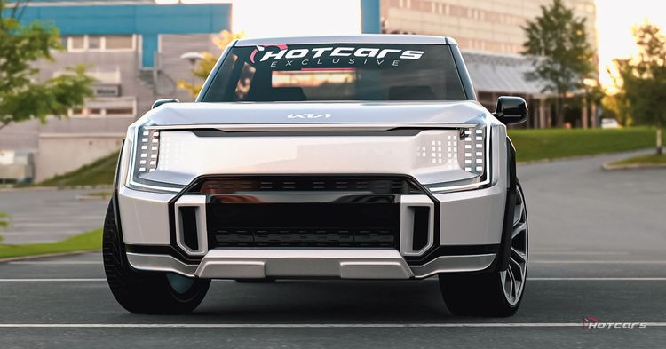 This 2024 Kia EV9 Pickup Render Will Make The Tesla Cybertruck Sweat From Its Heat Pump fb - DX