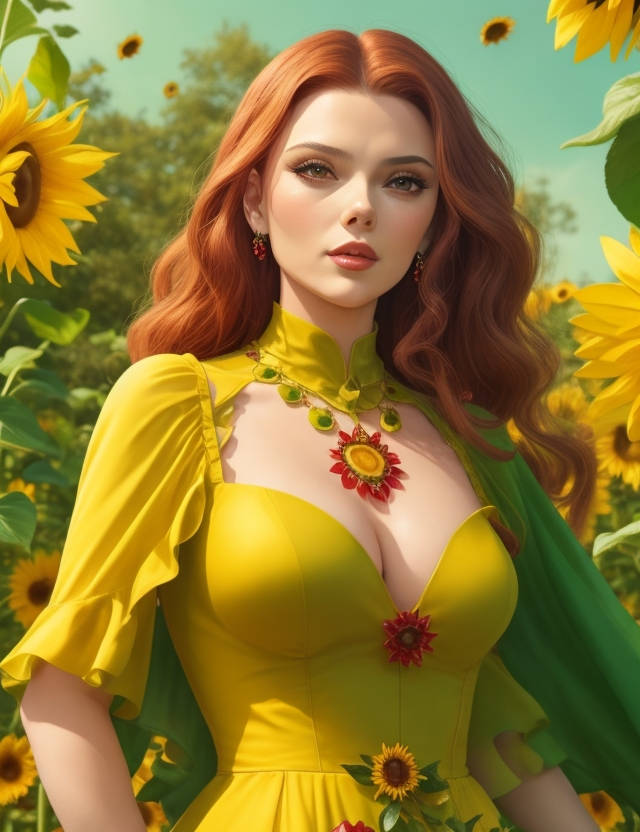 Se.xy female superhero in sunshine sunflower fashion - movingworl.com