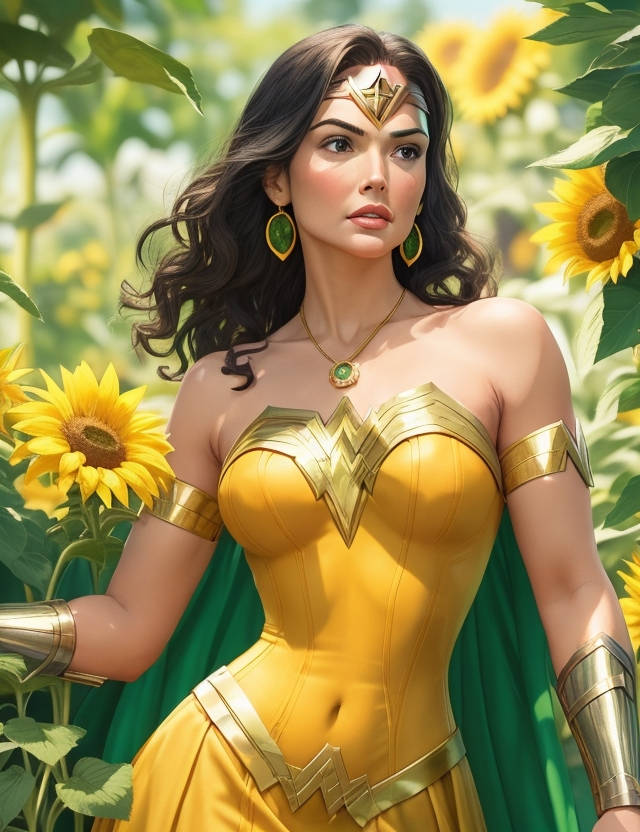 Se.xy female superhero in sunshine sunflower fashion - movingworl.com