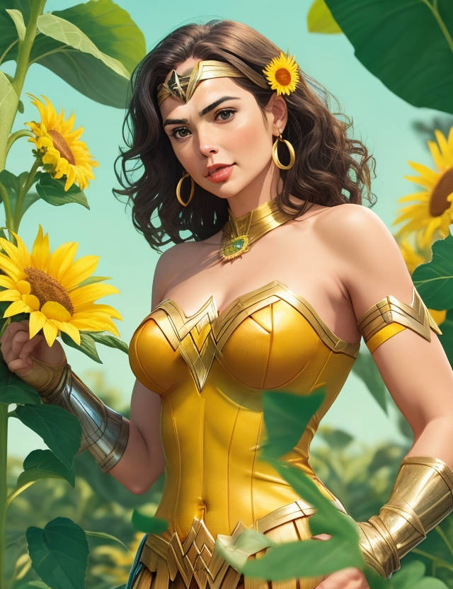 Se.xy female superhero in sunshine sunflower fashion - movingworl.com