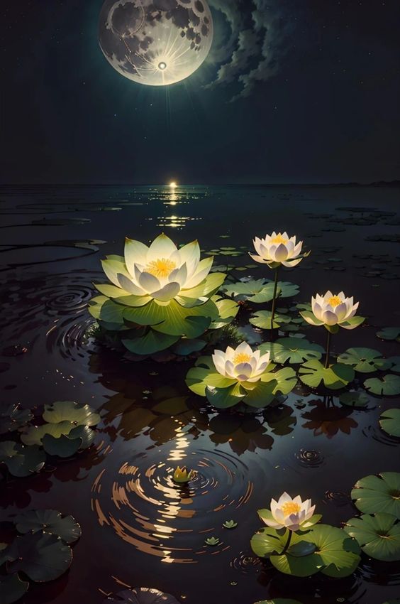 Moonlit Splendor: Radiant Beauty of the Lotus Garden.VoUyen
