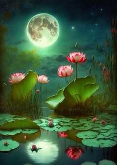 Moonlit Splendor: Radiant Beauty of the Lotus Garden.VoUyen