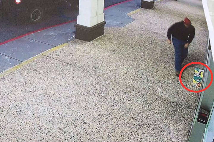 Camera Catches Man Leaving Kitten In Box In Front Of Closed Pet Store