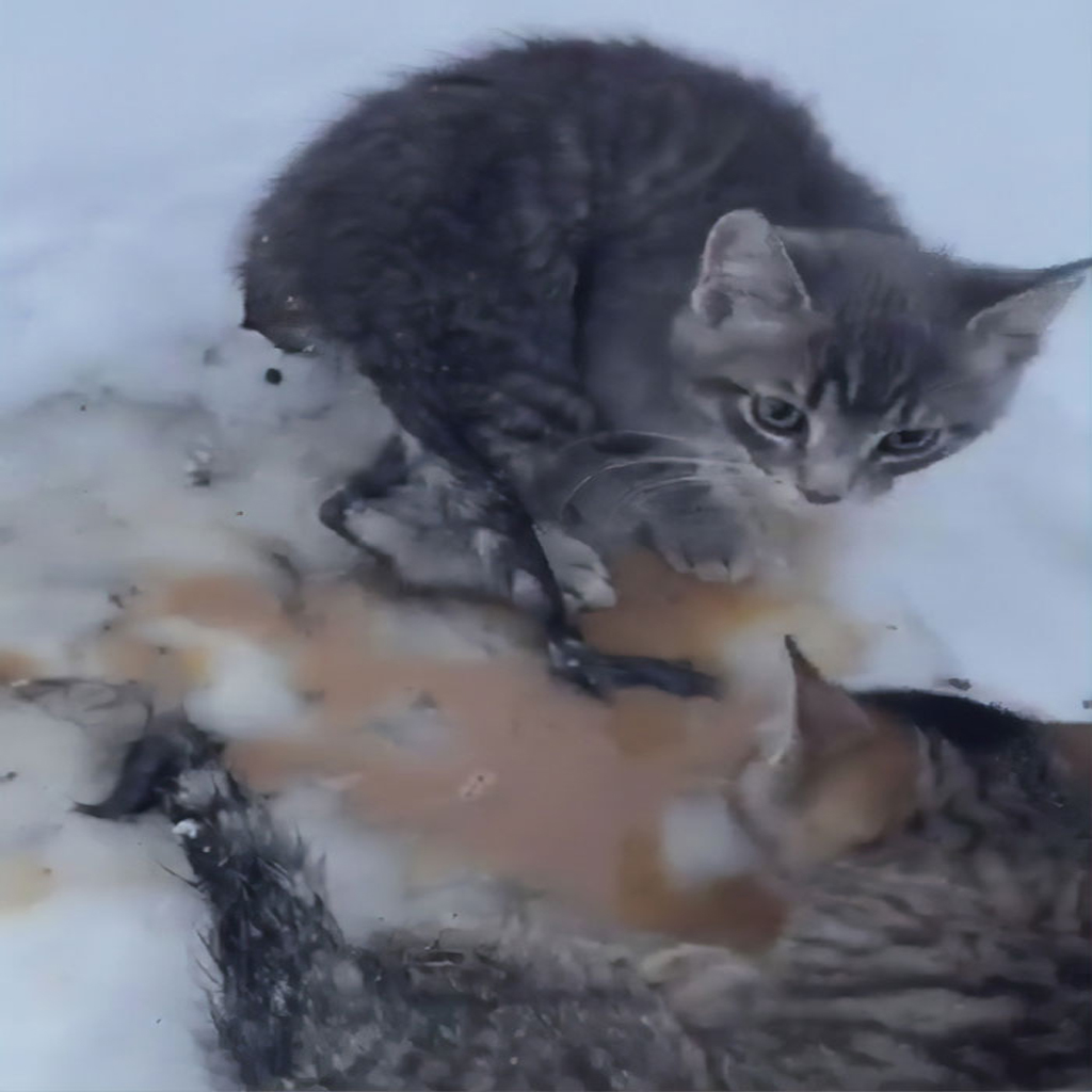 Man rescues kittens frozen in snow with his hot coffee