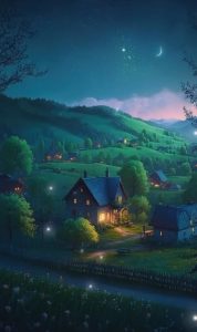 Moonlit Countryside Serenity: Tranquil Rural Night.VoUyen