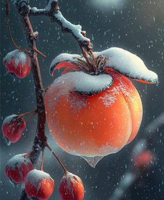 Delicate Elegance as Snow Adorns Vibrant Oranges.