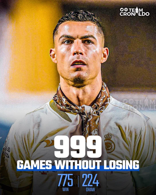 '999 matches without losing in his career' - Cristiano Ronaldo scored in the 4th consecutive match to seal a 3-1 victory for Al Nassr against Al Raed in round 6 of the Saudi Pro League