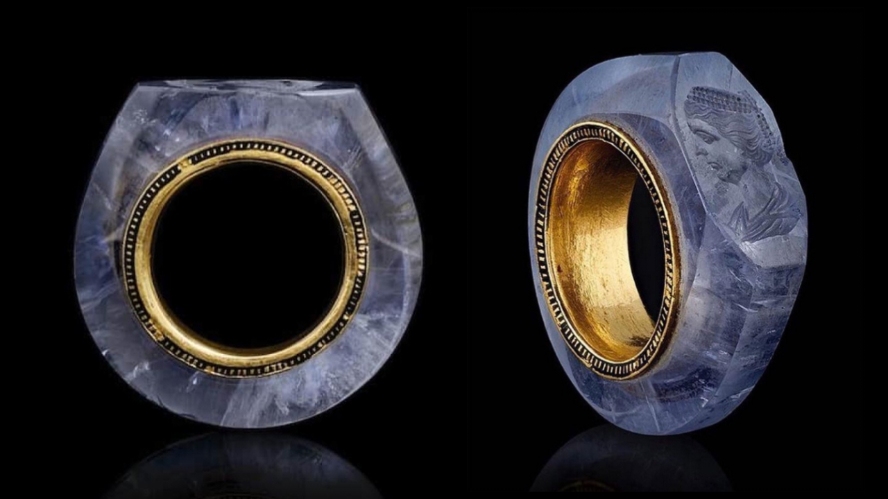 A passionate love affair is depicted on an antique sapphire ring, dating back more than 2,000 years and once belonging to Caligula. - movingworl.com