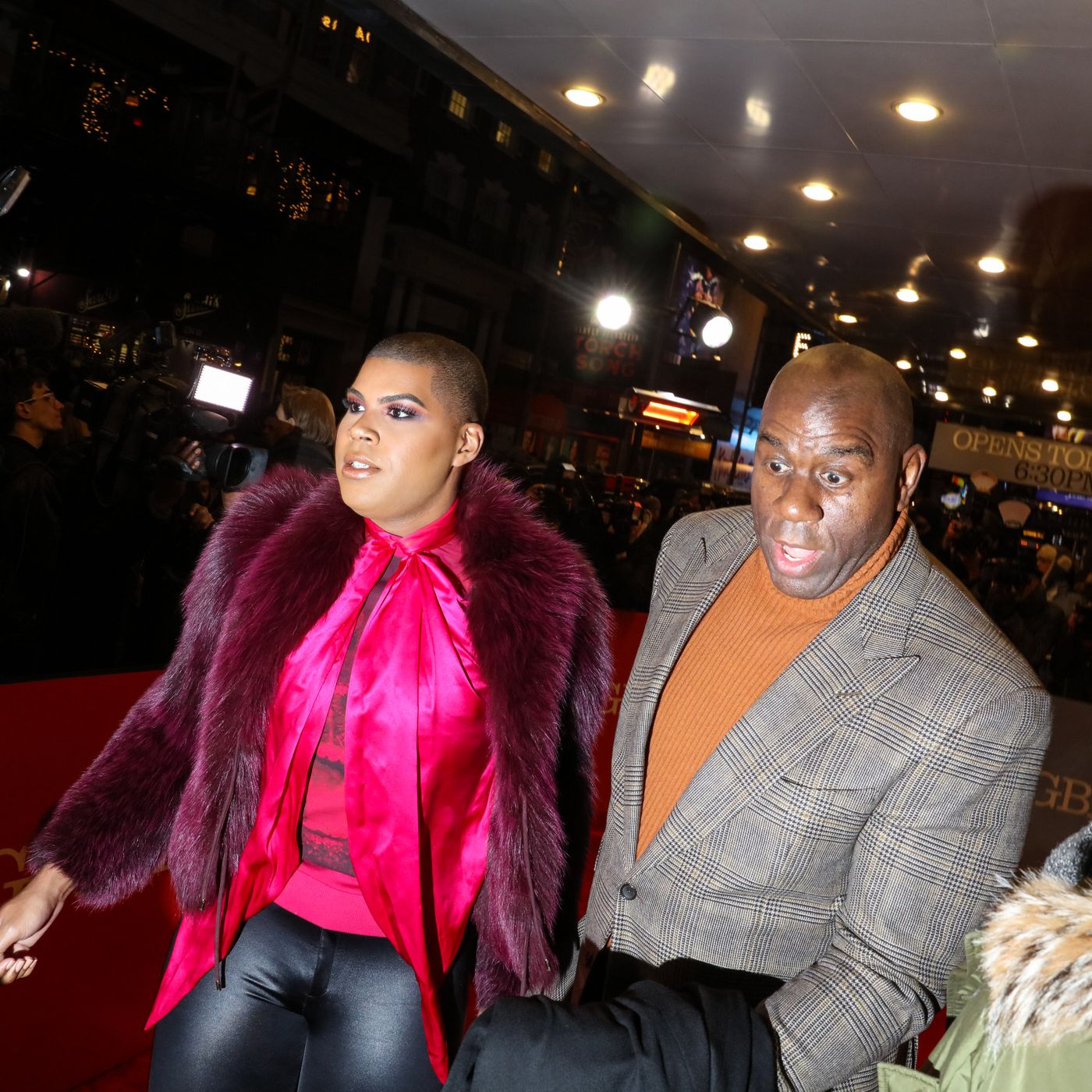 Magic Johnson, an NBA legend, and his family, including son EJ, walked the red carpet in New York