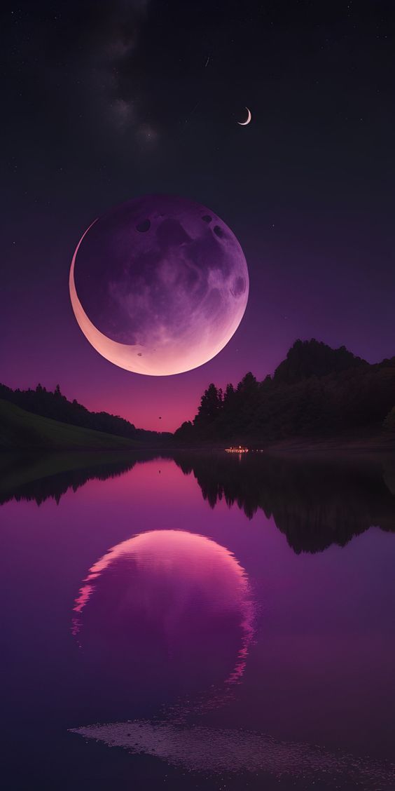 In the tranquil embrace of the night, behold the mesmerizing symphony of beauty as the moon casts its enchanting glow upon the serene river, creating a harmonious dance of light and water.vouyen