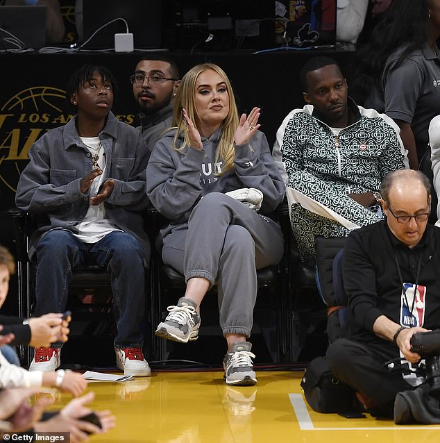 Adele goes to the Bird Streets Club after the Lakers win round one of the NBA playoffs with Lebron James, Tristan Thompson and Corey Gamble