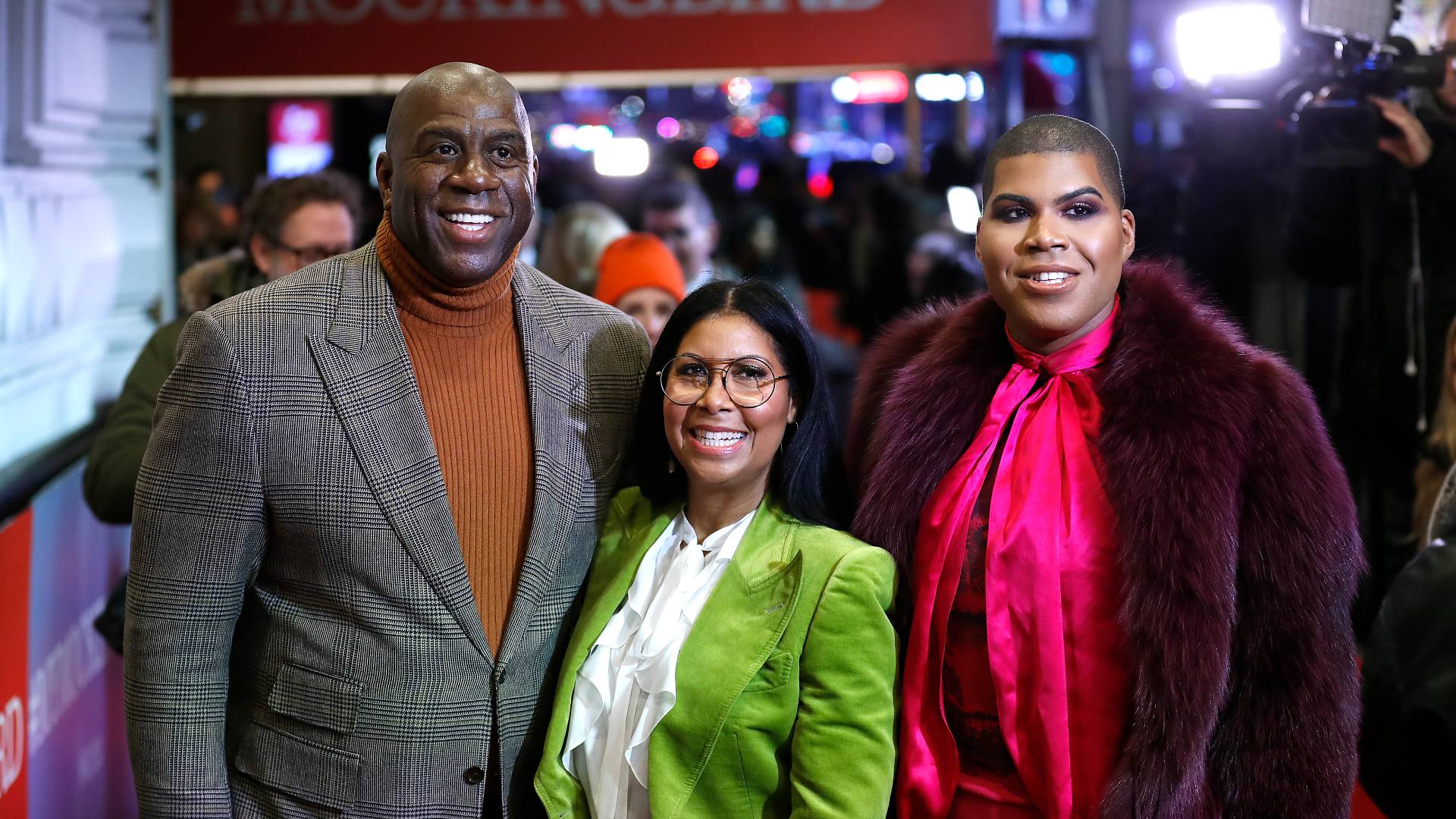 Magic Johnson, an NBA legend, and his family, including son EJ, walked the red carpet in New York