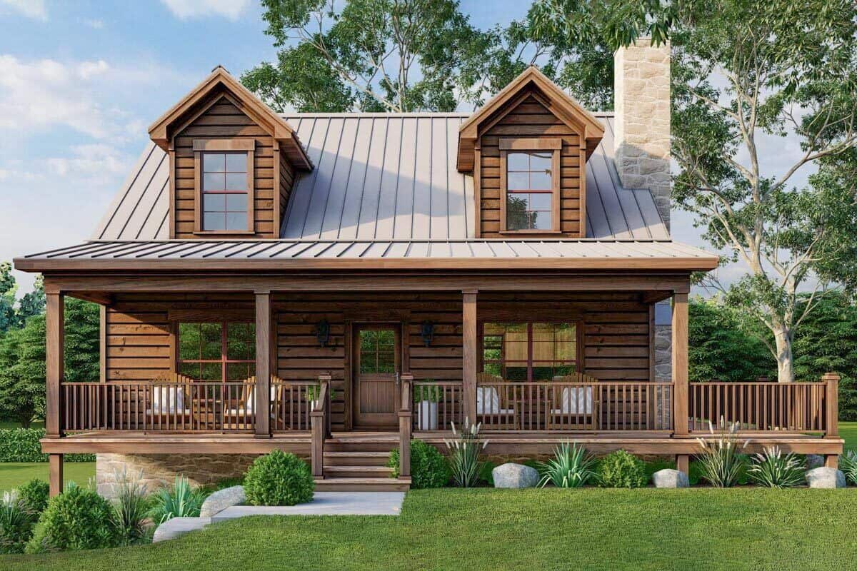 Rustic Retreat for All: Unveiling the Floor Plan of a 3-Bedroom Cabin with Drive-Under Garage
