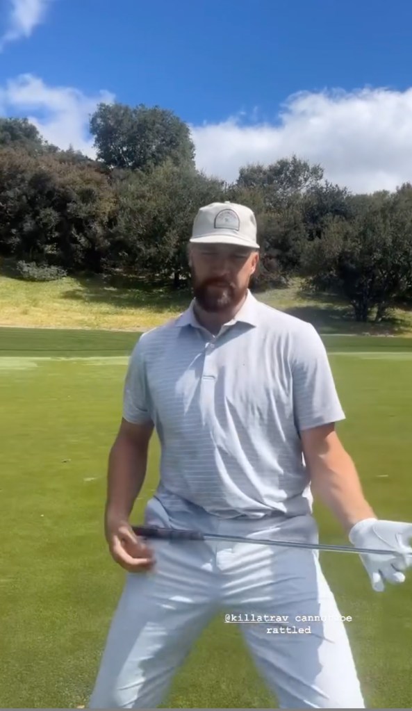 Travis Kelce celebrating while playing golf