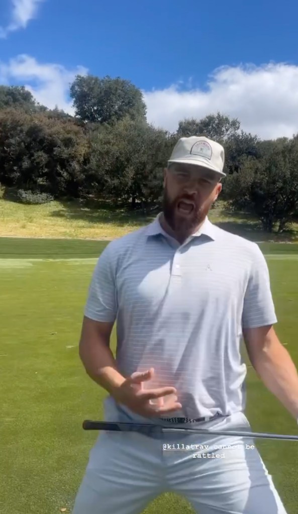 Travis Kelce celebrating while playing golf