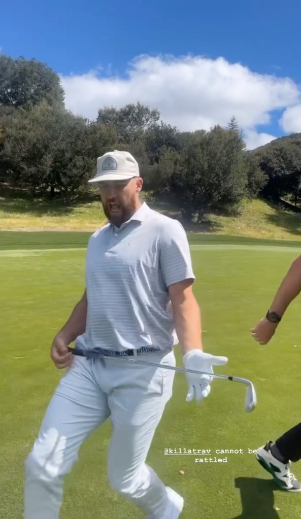 Travis Kelce celebrating while playing golf