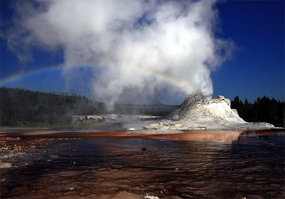 Castle Geyser Erupts a Rainbow