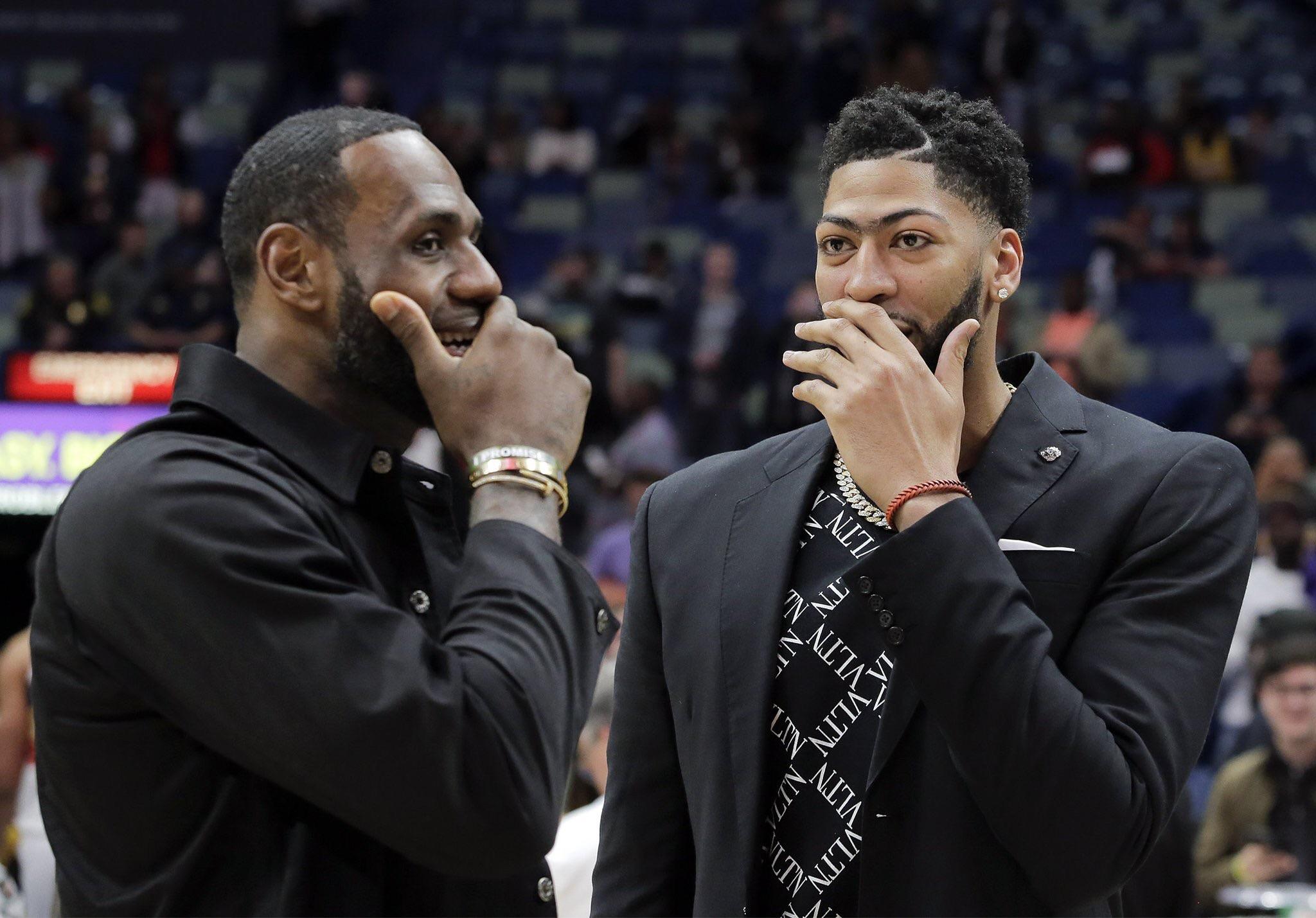 Anthony Davis and LeBron James meeting up on the court following Sunday's  game. : r/lakers
