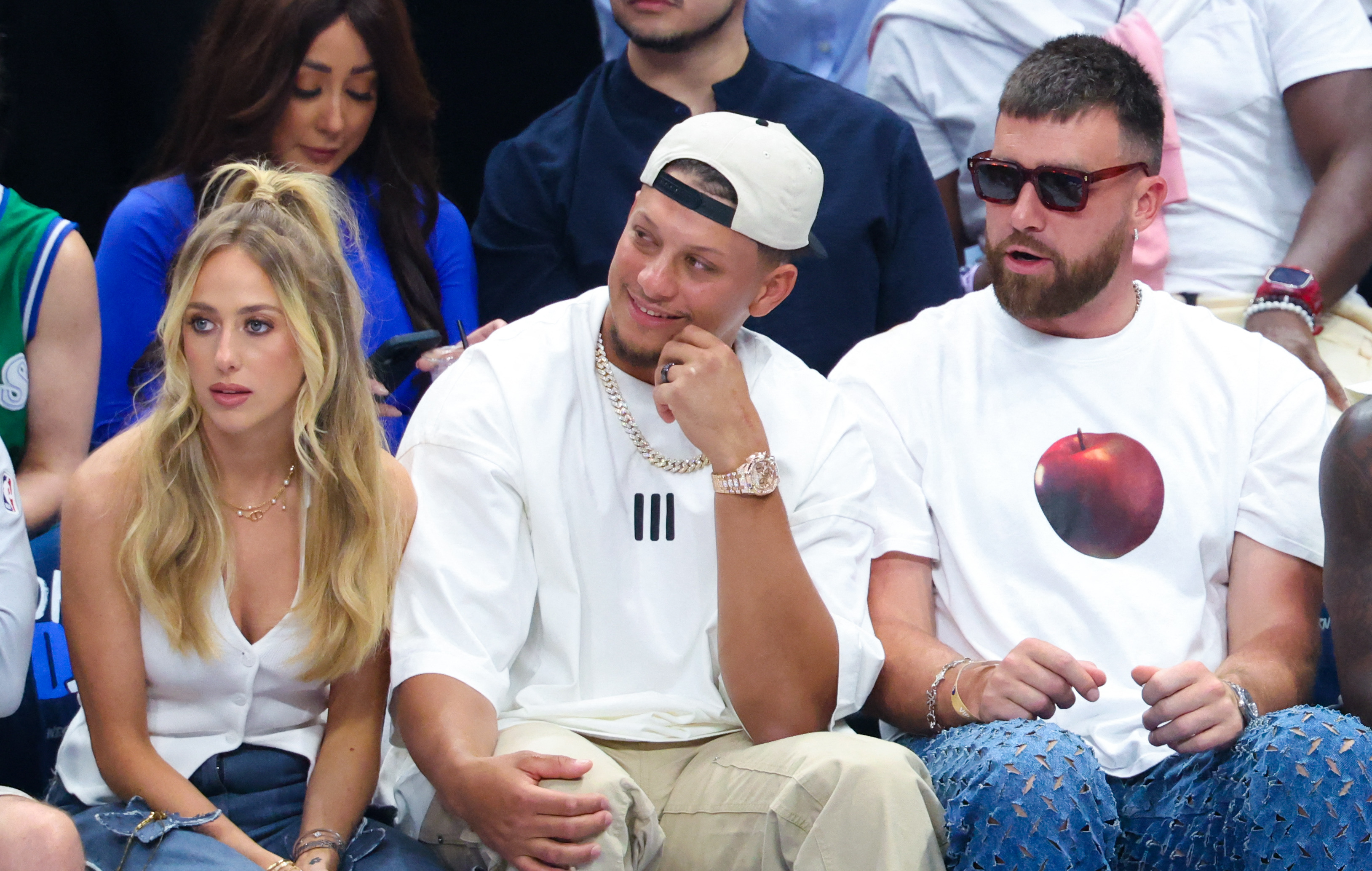 Brittany Mahomes, Patrick Mahomes, Travis Kelce at the NBA playoffs