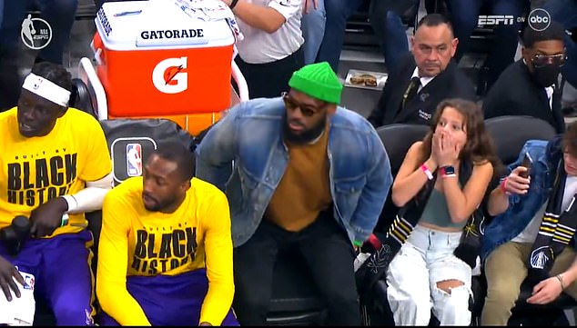 Gaia was visibly shocked as James sat next to her courtside during Saturday's game